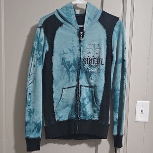 Sinful Women's Teal and Black Hoodie